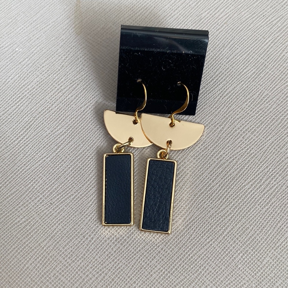 Gold Earrings with leather blue detail